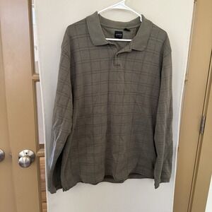 Arrow Men's XL Olive Green Brown  Knit‎ Long Sleeve Polo Collared Shirt